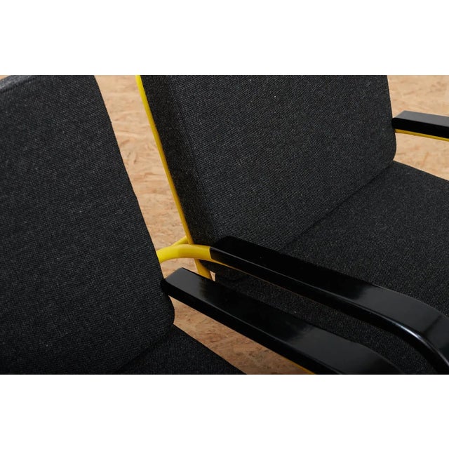 Metal Yellow Tubular Steel Armchairs with Black Bakelite Armrests and Feet and Kvadrat Upholstery from Embru, 1934, Set of 2 For Sale - Image 7 of 12