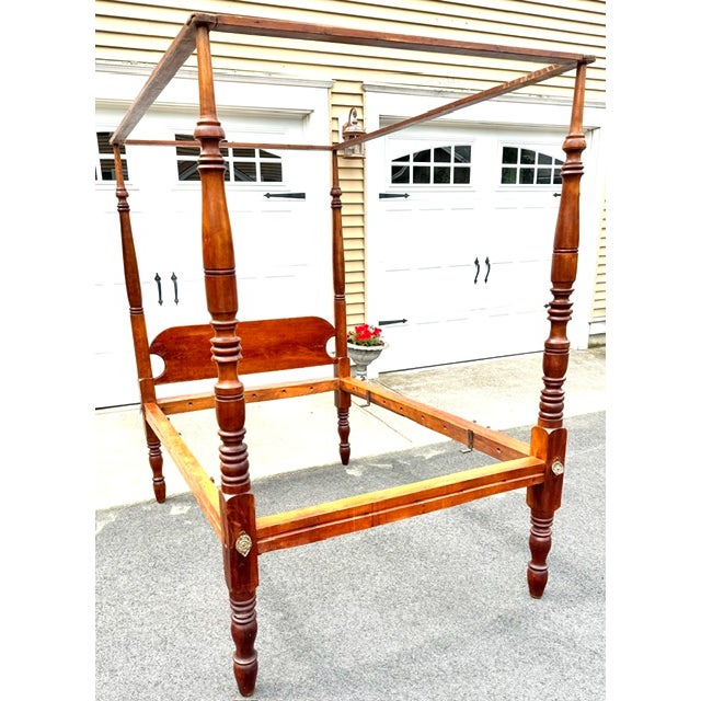 Nice antique American early 19th century canopy bed with nicely turned posts and a pine headboard. I believe even the...