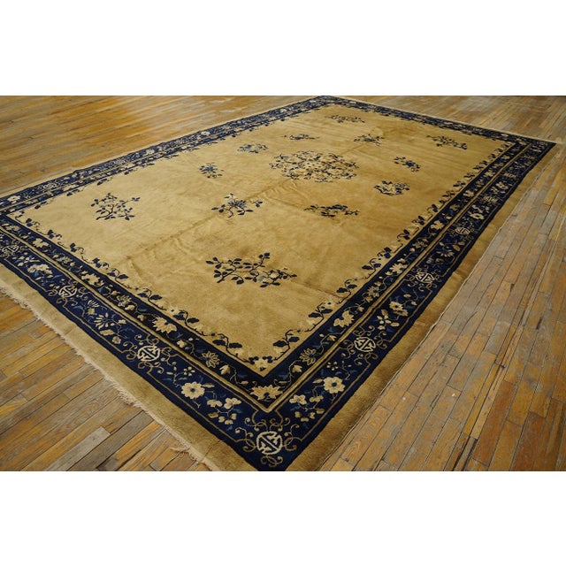 Phenomenal Yellow Goldenrod Color With Delicate Florid Design Antique Chinese Peking Rug For Sale In New York - Image 6 of 12