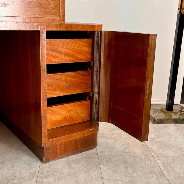 1940s Art Deco Burl Wood Center Desk with Glass Insert, Italy, 1940s For Sale - Image 5 of 15