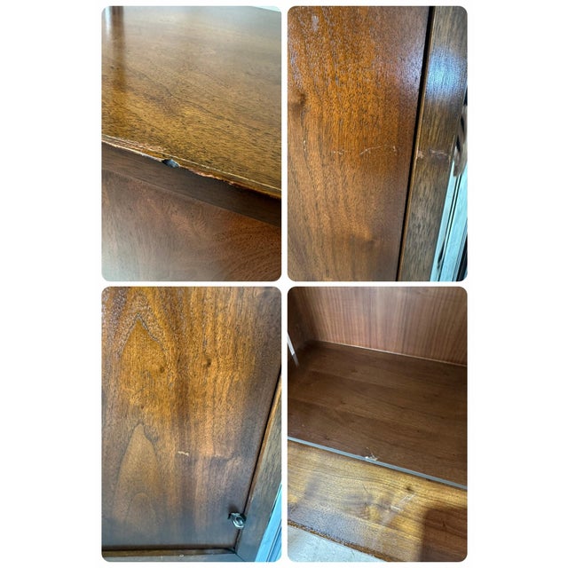 1970s Lane Mid Century Modern Walnut and Chrome 2 Bay Free Standing Wall Unit Etagere For Sale - Image 11 of 12