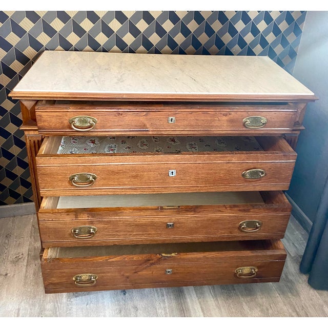 Vintage Louis Philippe Chest of Drawers with White Marble Top, 1920s For Sale - Image 3 of 8