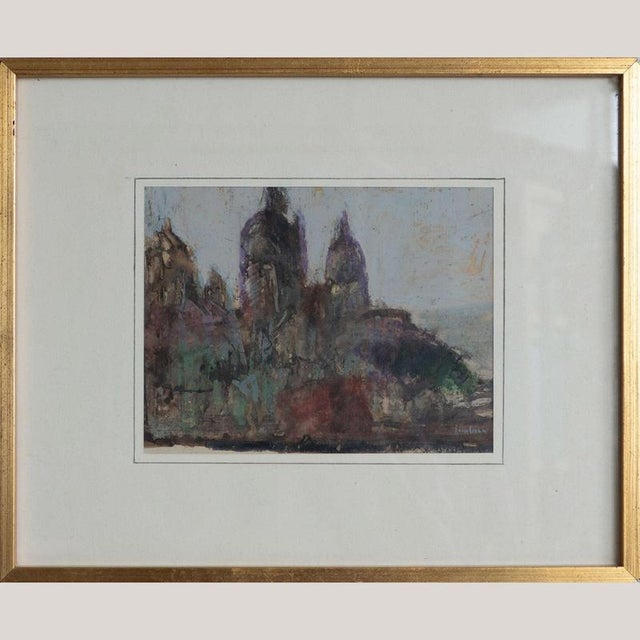This striking mixed-media cityscape by a high-quality undiscovered impressionist artist elegantly captures an atmospheric...