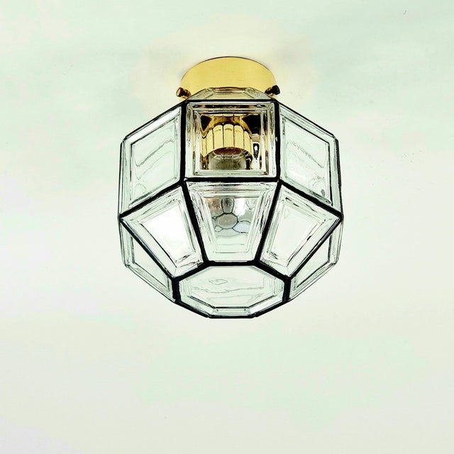 Stunning mid-century modern octagonal glass ceiling light/flush mount by limburg, germany's leading glasswork, renowned...