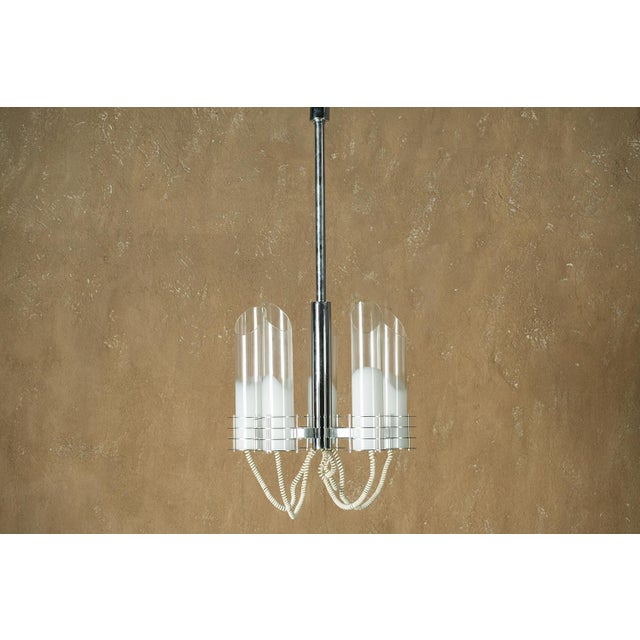 5 Cylinder Chrome and Glass Ceiling Lamp, Italy, 1970s For Sale - Image 4 of 4