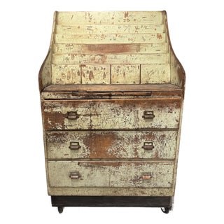 Antique Painted Pine Slant-Front Desk With Original Graffiti Patina For Sale