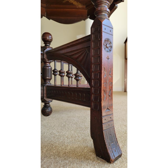 1880s Eastlake Octagonal Burlwood Gaming Table For Sale - Image 10 of 17