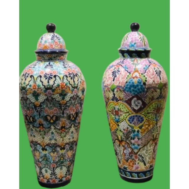 Monumental Urns 63" H Talavera Ceramic Mediterranean Decor-A Pair For Sale - Image 9 of 9