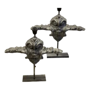 Pair of 19th Century Belgian Iron Architectural Ornaments Made Into Lamps