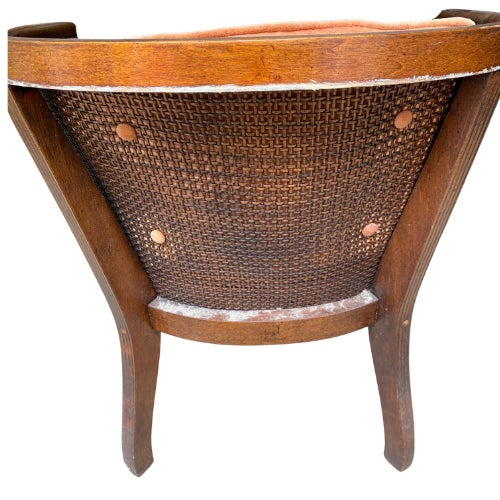 1970s Vintage Dusty Rose Upholstered Cane Back Barrel Accent Chair For Sale - Image 5 of 11