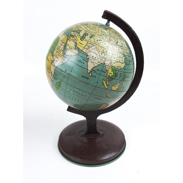 Small vintage 1930's 5" dia. metal world globe. Manufactured by J. Chein & Co. an American company founded in New York...