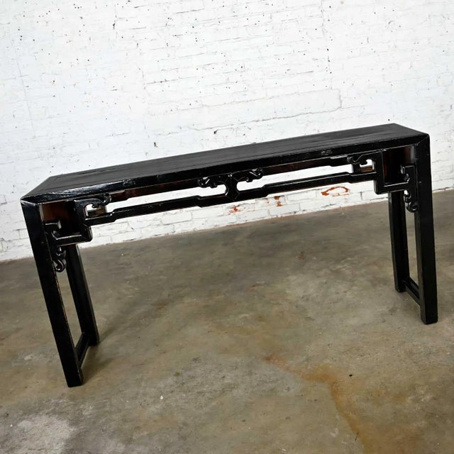 Handsome Asian alter style sofa or console table with a lovely distressed black finish. Beautiful condition, keeping in...