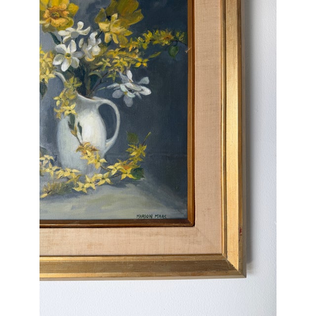 1960s Vintage Marion Maas Floral Still Life Oil on Canvas Painting, Framed For Sale - Image 9 of 12