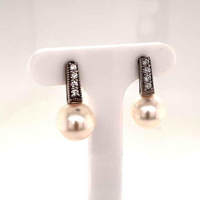 2010s Diamond Akoya Pearl Earrings 14k White Gold Certified For Sale - Image 5 of 6