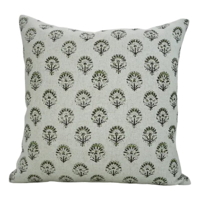 Floral Print Water Replicant Cushion Cover 20x20 Inch Cotton Linen- Inderjeet For Sale