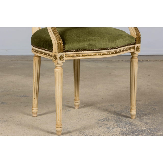 Antique French Louis XVI Style Dining Chairs in Olive Green Velvet - Set of 8 For Sale - Image 17 of 18