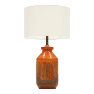 Vintage Italian Mid Century Orange Striped Table Lamp by Aldo Londi / Bitossi For Sale