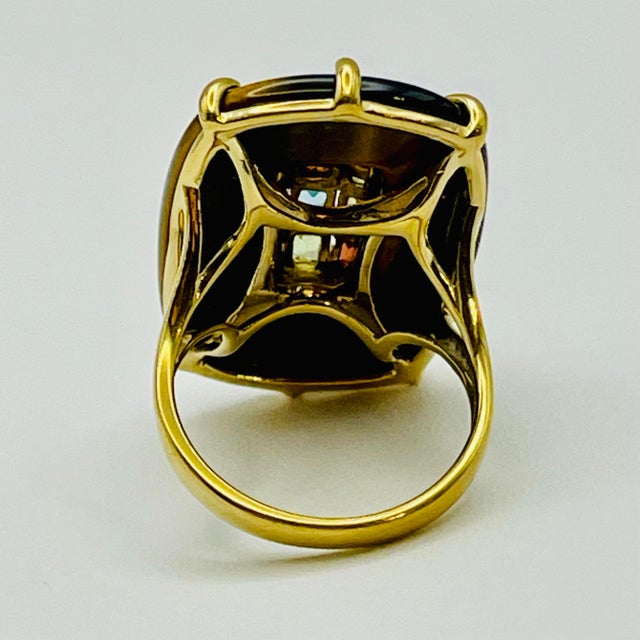 Metal Massive Tiger's Eye & Multi-Gemstone Rainbow Cocktail Ring Sterling Silver Gold Vermeil - Size 9 For Sale - Image 7 of 11