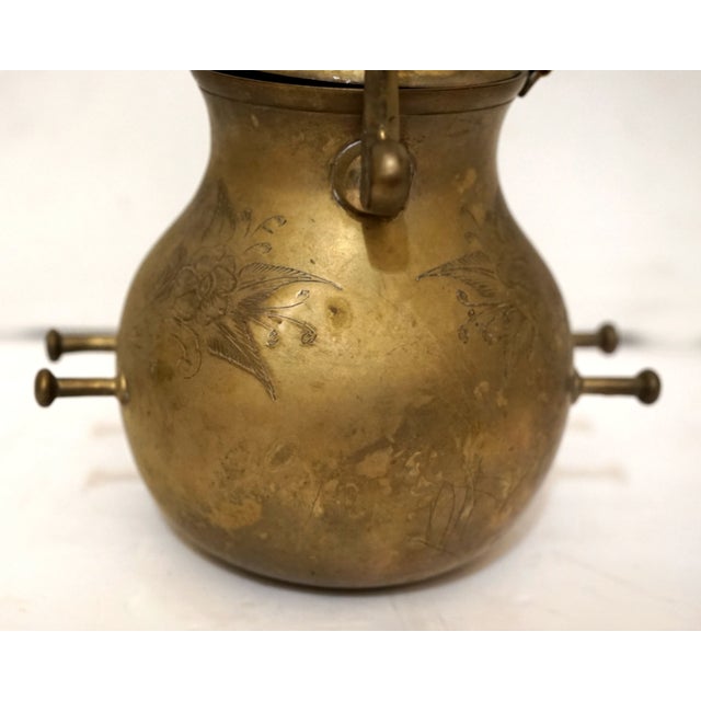 Brass Antique Engraved Victorian Brass Hot Water Tea Kettle For Sale - Image 8 of 12