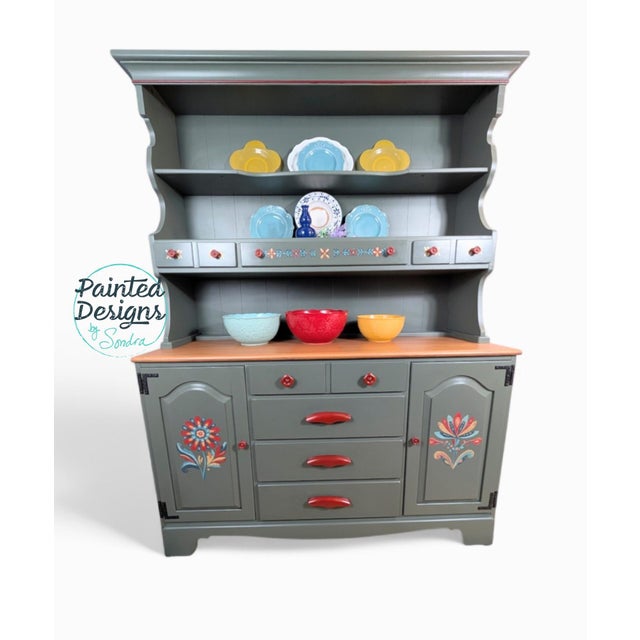 Originally crafted in the 1970s by St. John's Table Co. of Cadillac, Michigan, this traditional hutch has been completely...