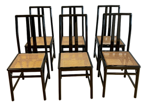 Black Lacquered and Cane Chairs from Montina S.P.A., 1960, Set of 6