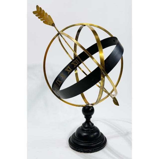 Large Vintage Brass and Black Metal Armillary For Sale - Image 4 of 8