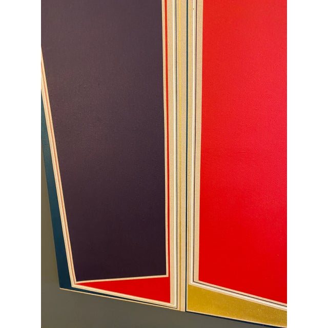 Book XI, a vintage hard edge painting by Margaret Pomfret, 1995. Vibrant in color. Signed by artist, with original gallery...