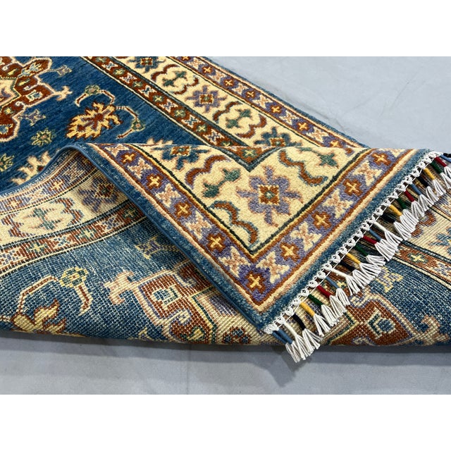 Blue and Beige Kazak-Style Wool Runner Rug, Natural Dyes, 2'8" X 9'9" For Sale - Image 9 of 14