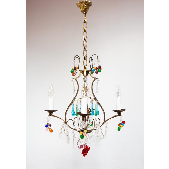 Metal French Bronze Chandelier with Colored Crystals, 1950s For Sale - Image 7 of 12