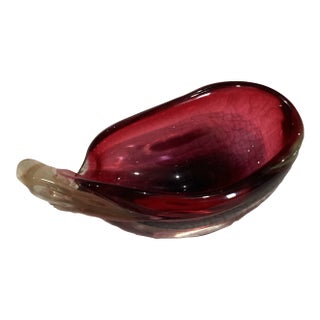Flavio Poli Designed Seguso Made Murano Ruby & Gold Leaf Bowl For Sale