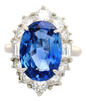 5.98 Carat No-Heat Ceylon Blue Sapphire Diamond Platinum Ring, Gia Certified, Size 5.75