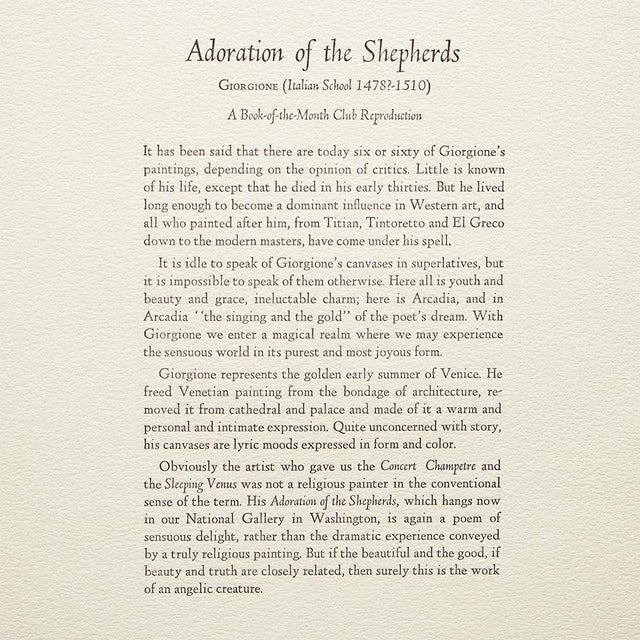 Paper 1950s After Giorgione, "Adoration of the Shepherds" Full-Color Print For Sale - Image 7 of 10