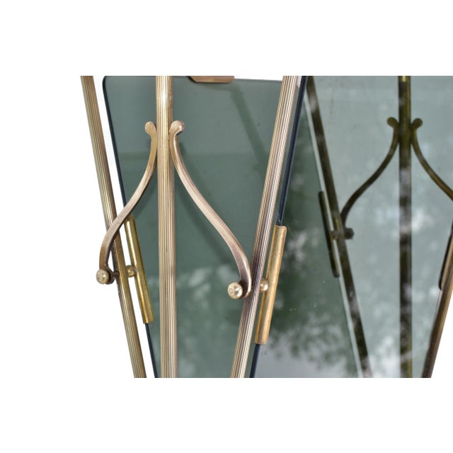 Metal Jacques Adnet French Neoclassical Brass & Smoked Glass Magazine Rack For Sale - Image 7 of 13