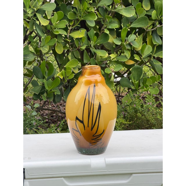 Vintage Romanian 12.5” Amber Art Glass Vase by Mihai Topescu For Sale - Image 9 of 12