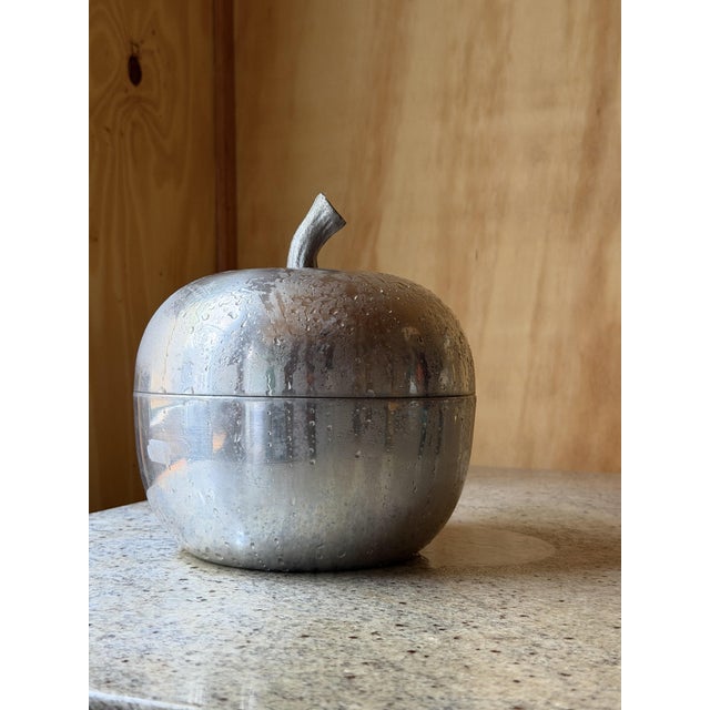 Silver Mid-Century Modern Italian Aluminum Apple Ice Bucket with Textured Stem, 1960s For Sale - Image 8 of 14