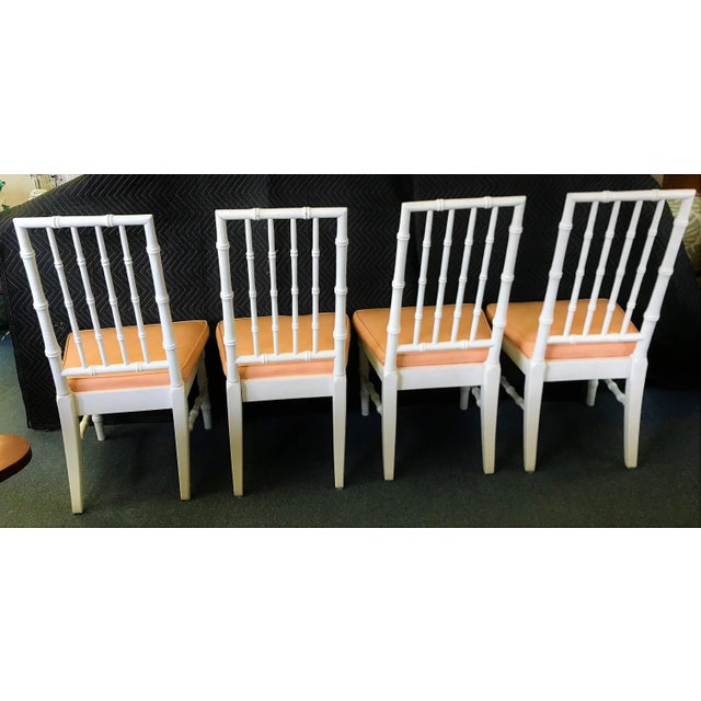 Textile Late 20th Century Faux Bamboo Dining Chairs With Melon Leatherette - Set of 4 For Sale - Image 7 of 13