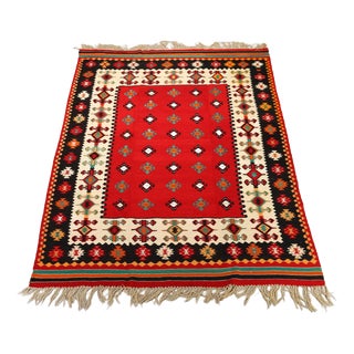 Antique Handmade Thin Knot Wool Kilim Rug For Sale