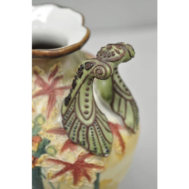 Antique Nippon Hand Painted Porcelain Moriage Twin Handle Countryside Scene Vase For Sale - Image 4 of 18