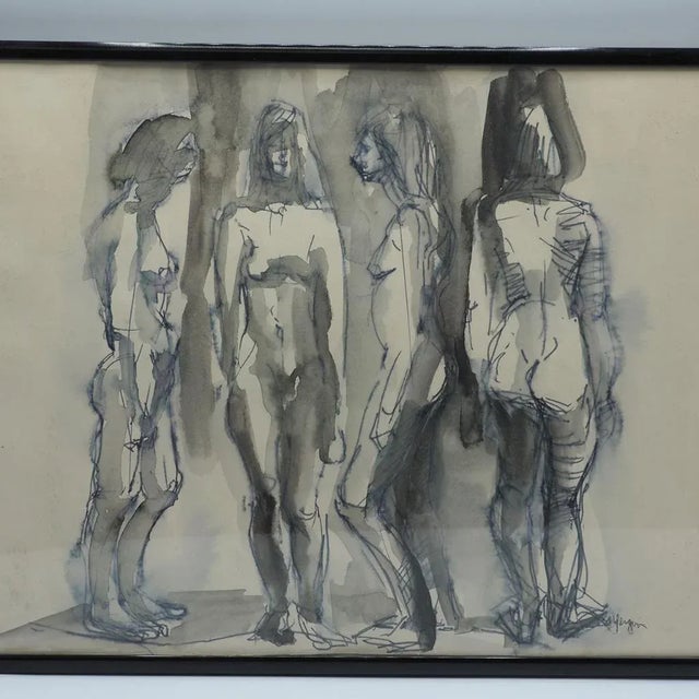 1970s Mid Century Modern Abstract Life Study Figure Nude Naomi Yergin Framed For Sale - Image 4 of 5