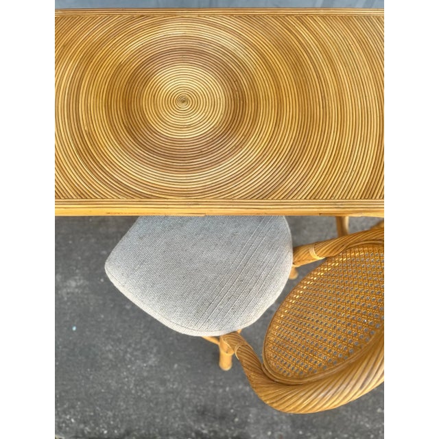 Late 20th Century Gabriela Crespi Style Split-Reed Rattan Motif Writing Desk With Matching Desk Chair For Sale - Image 5 of 13