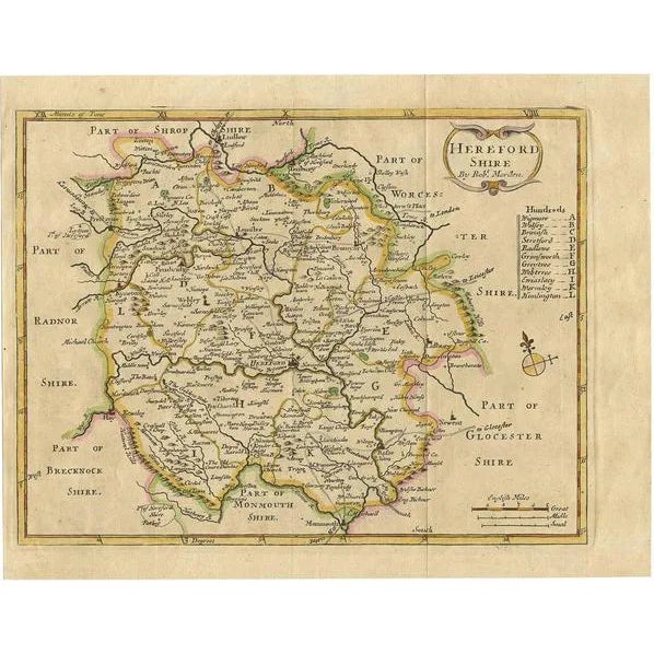 Antique Map of Herefordshire England by R. Morden, 1708 For Sale