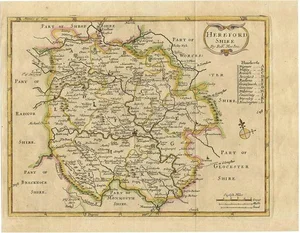 Antique Map of Herefordshire England by R. Morden, 1708