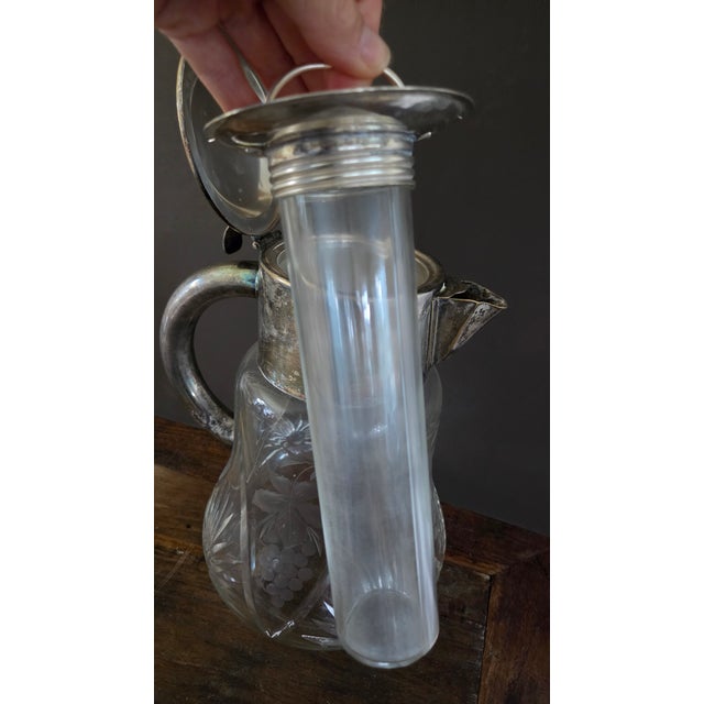 Mid 20th Century Cut Crystal and Silverplate Ice-Tube Beverage Pitcher For Sale In New York - Image 6 of 18