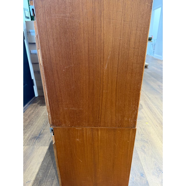 1970s Danish Modern Teak Modular Wall Unit Cabinet With Tambour Doors & Flat File Drawers For Sale - Image 18 of 18