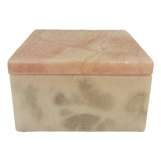 Vintage Italian Volterra Blush Alabaster Swivel Top Jewelry Trinket Box For Sale