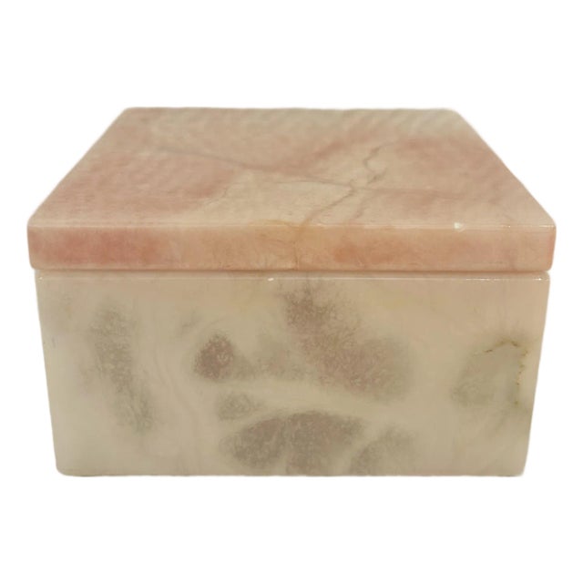 Vintage Italian Volterra Blush Alabaster Swivel Top Jewelry Trinket Box For Sale