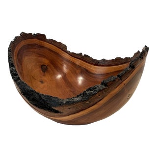 Natural Edge Milo Wood Centerpiece Bowl Hawaii 13"l X 8"h Signed For Sale