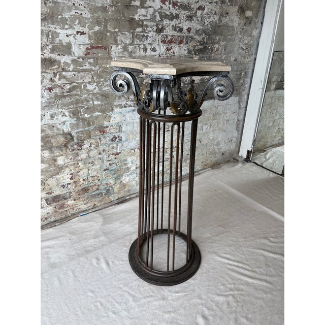 Traditional Vintage Marble Top Iron Pedestal Column For Sale - Image 3 of 10