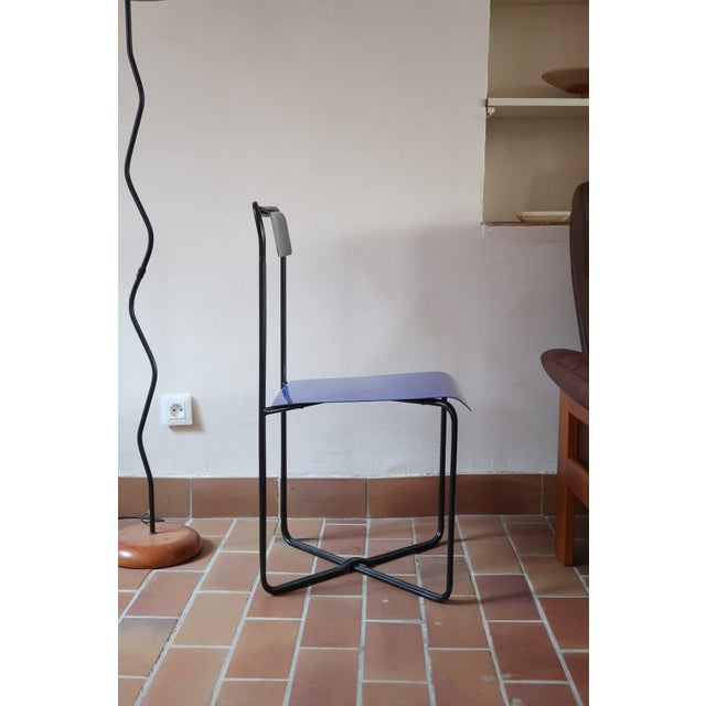 Kaa Chair attributed to Francesco Soro in Black Lacquered Metal with Blue Seat, Italy, 1980s For Sale - Image 4 of 13