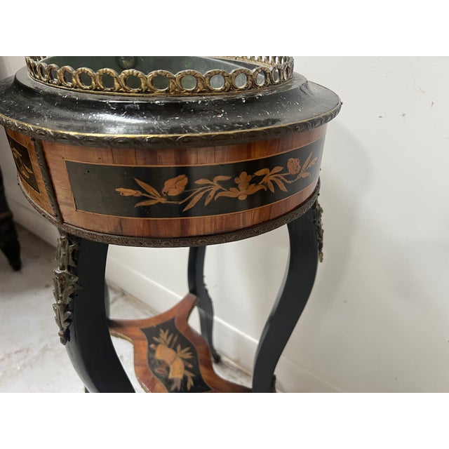 19th Century Napoleon III Jardinière in Blackened Wood and Light Wood Marquetry For Sale - Image 8 of 13